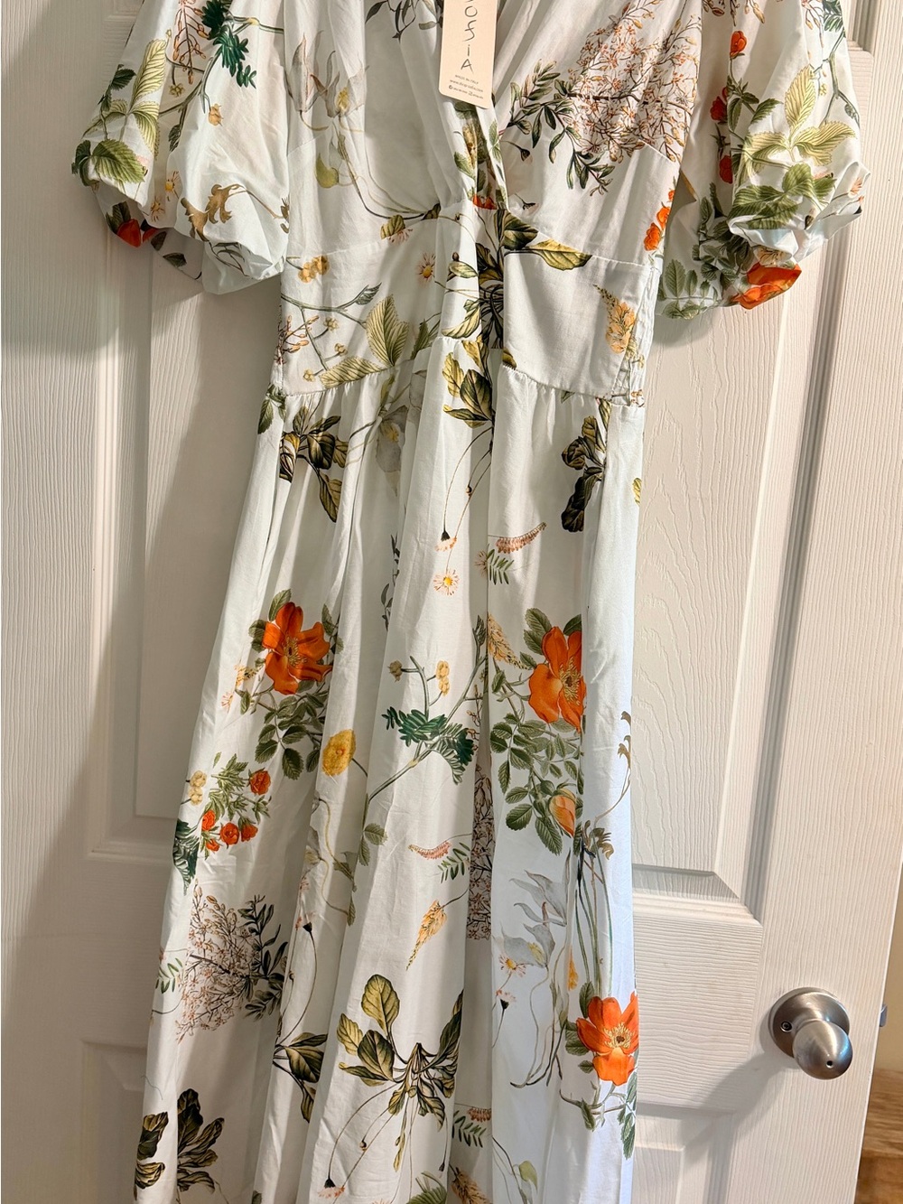 Sofia Made in Italy Floral White Maxi Dress with Orange Bloom Print NWT